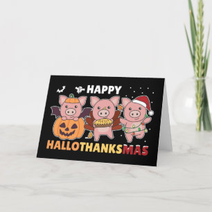 Cartão De Festividades Feliz Hallothanksmas Porcos Natal Porco Feriado Ca
