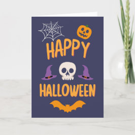 Cartão De Festividades Feliz Halloween abóbora assustadora morcego laranj