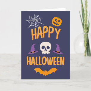 Cartão De Festividades Feliz Halloween abóbora assustadora morcego laranj