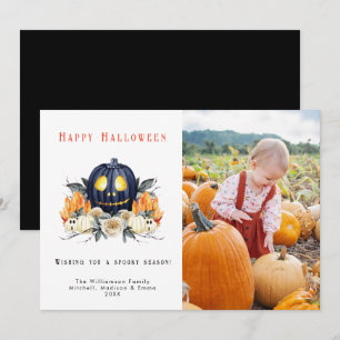 Cartão De Festividades Feliz Halloween Abóboras Assustadoras Cristais Fot