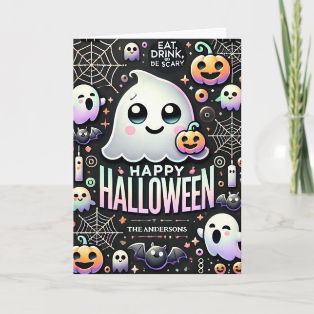 Cartão De Festividades Feliz Halloween Assustador Fofinho Fantasma  (Frente)