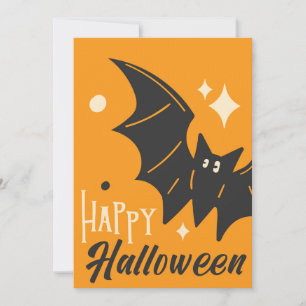 Cartão De Festividades Feliz Halloween Bat Orange Custa Engraçado