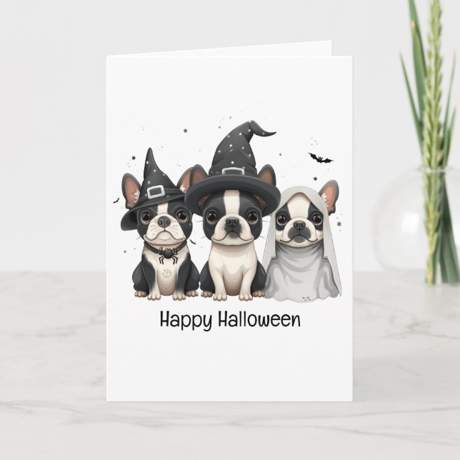 Cartão De Festividades Feliz Halloween Boston Terrier Cães (Frente)