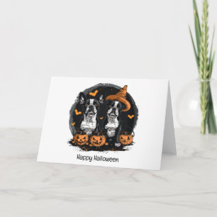 Cartão De Festividades Feliz Halloween Cães Boston Terrier