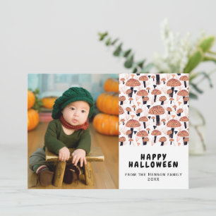 Cartão De Festividades Feliz Halloween Cogumelo Laranja Foto de Outono