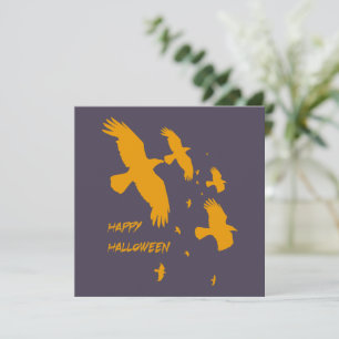 Cartão De Festividades Feliz Halloween Corvos em Voo Silhueta Vetorial