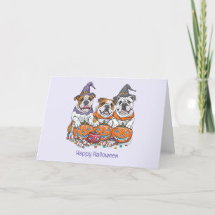 Cartão De Festividades Feliz Halloween English Bulldogs Abóbora