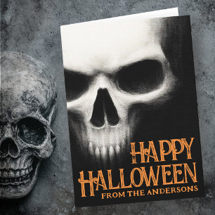 Cartão De Festividades Feliz Halloween fantasma assustador crânio preto l