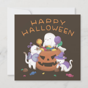 Cartão De Festividades Feliz Halloween: Gatos & Fantasma