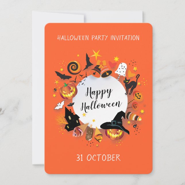 Cartão De Festividades Feliz Halloween Holiday Party Trendy design (Frente)