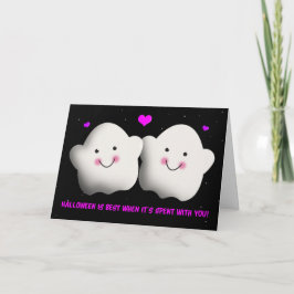 Cartão De Festividades Feliz Halloween Para o Amor Casal Fantasma Fofo