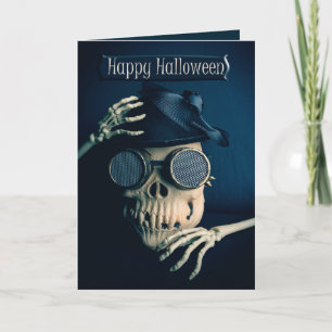 Cartão De Festividades Feliz Halloween para qualquer crânio steampunk sin