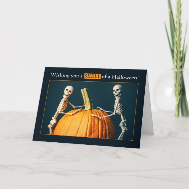 Cartão De Festividades Feliz Halloween para qualquer um Esqueletos Com Ab (Frente)