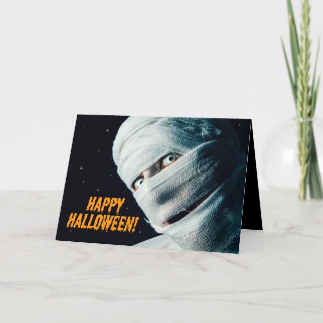 Cartão De Festividades Feliz Halloween para qualquer um Humor de múmia  (Frente)