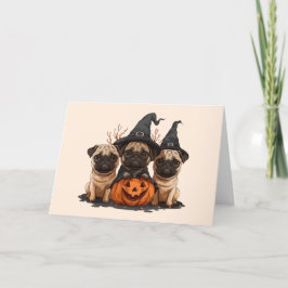 Cartão De Festividades Feliz Halloween Pugs Jack O Lanternas