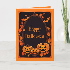 Cartão De Festividades Feliz Halloween Quadro Laranja e Preto