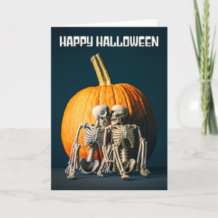 Cartão De Festividades Feliz Halloween Romântico Dois Esqueletos Beijando