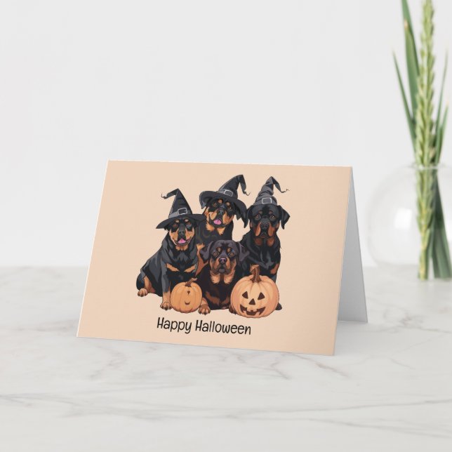 Cartão De Festividades Feliz Halloween Rottweiler Cães Jack O Lanterna (Frente)