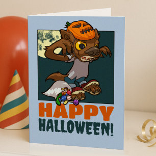 Cartão De Festividades Feliz Halloween! Travessuras ou Doces Lobisomem Pe