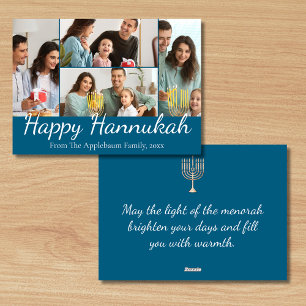 Cartão De Festividades feliz hannukah, 4 fotos colagem azul e branco
