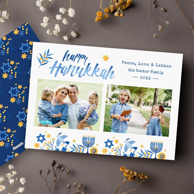 Cartão De Festividades Feliz Hanukkah 2 Foto Judaica Festiva (Criador carregado)