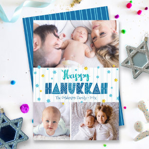 Cartão De Festividades Feliz Hanukkah 3 Foto Tipografia Moderna Estrela D