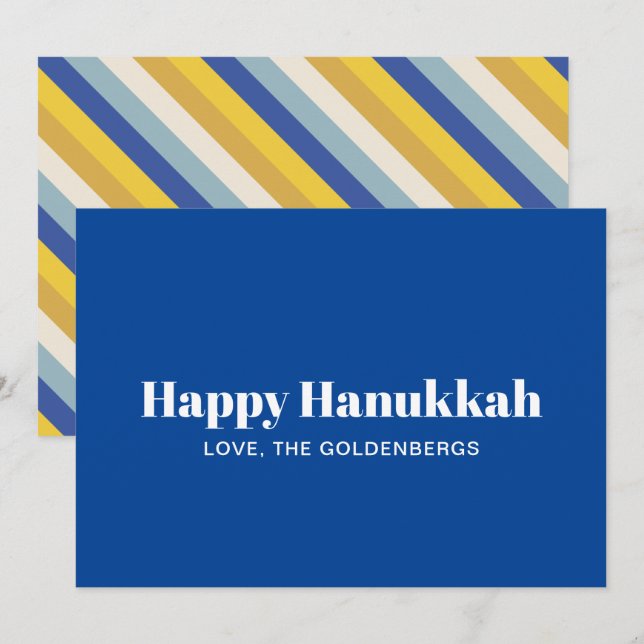 Cartão De Festividades Feliz Hanukkah, azul, branco, moderno, personaliza (Frente/Verso)