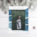 Cartão De Festividades Feliz Hanukkah Azul Bruçou Foto de Feriado Judeu<br><div class="desc">Editar e personalizar para alterar o nome,  o ano e as fontes,  a cor do quadro e a mensagem no verso. Personalize ainda mais para adicionar mais texto ou mais fotos no verso.</div>