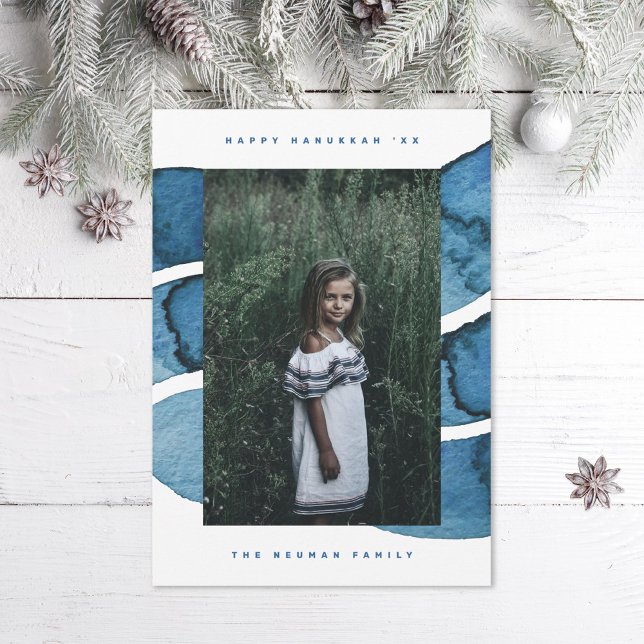Cartão De Festividades Feliz Hanukkah Azul Bruçou Foto de Feriado Judeu (Criador carregado)