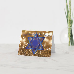 Cartão De Festividades Feliz Hanukkah Blue Star de David Ouro Bokeh