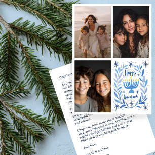 Cartão De Festividades FELIZ HANUKKAH - Carta de FOTO PERSONALIZADA 3 des