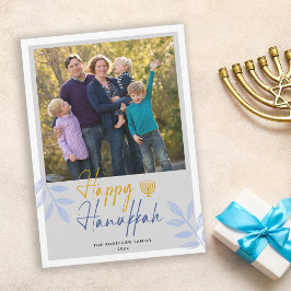 Cartão De Festividades Feliz Hanukkah Cinza Claro Foto Feriado
