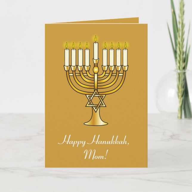 Cartão De Festividades Feliz Hanukkah com Menorah: Mãe (Frente)
