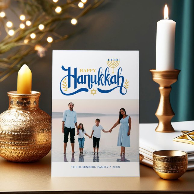 Cartão De Festividades "Feliz Hanukkah" Dourado Menorah (Criador carregado)