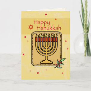Cartão De Festividades Feliz Hanukkah, Dourado, Vermelho, Menorah