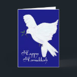Cartão De Festividades Feliz Hanukkah-Dove da Paz<br><div class="desc">Uma bela pomba de paz pintada,  carregando e ramo de oliveira,  é o símbolo perfeito para enviar gritos de alegria e paz a este Chanucá. Dentro pode ser personalizado,  e se você gosta de uma ortografia diferente,  eu tenho uma casal de outras versões de Chanucá!</div>