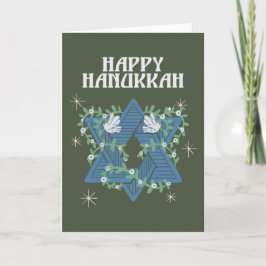 Cartão De Festividades Feliz Hanukkah Doves da Estrela da Paz de David