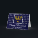 Cartão De Festividades FELIZ HANUKKAH | Estrela de David<br><div class="desc">FELIZ HANUKKAH Star de David Holiday Card com TEXTO PERSONALIZÁVEL. Na moda para celebrar HANUKKAH. Fundo azul escuro com Estrela de prata de David e tipografia branca. O texto LAPlaceholder na saudação de cobrir e dentro é personalizável,  portanto você pode adicionar seu nome e alterar a mensagem.</div>