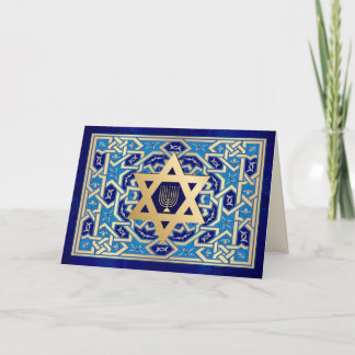 Cartão De Festividades Feliz Hanukkah. Estrela de David & Menorah