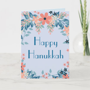 Cartão De Festividades Feliz Hanukkah Floral Azul e Rosa