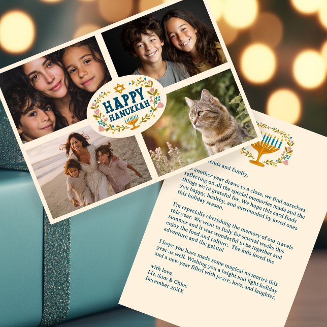 Cartão De Festividades FELIZ HANUKKAH Floral Wreath Menorah Fotografias P (HAPPY HANUKKAH Floral Wreath Menorah Custom Photos Holiday Card
)