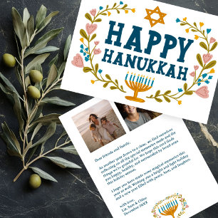 Cartão De Festividades FELIZ HANUKKAH Floral Wreath Menorah Fotografias P