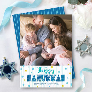 Cartão De Festividades Feliz Hanukkah Foto Diversão Tipografia Estrelas D