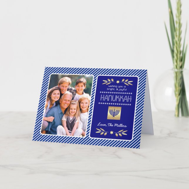 Cartão De Festividades Feliz Hanukkah. Foto personalizada (Frente)