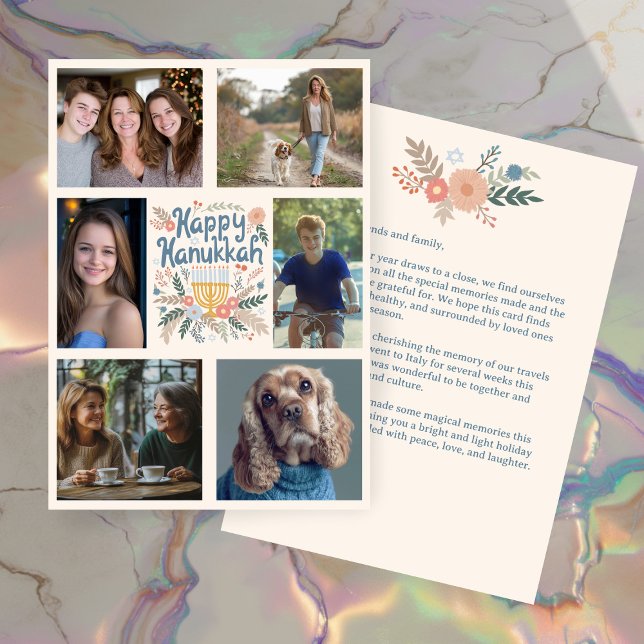 Cartão De Festividades FELIZ HANUKKAH, FOTO PERSONALIZADA 6 desenhada à m (HAPPY HANUKKAH Hand-Drawn CUSTOM 6 PHOTO Holiday Card
)