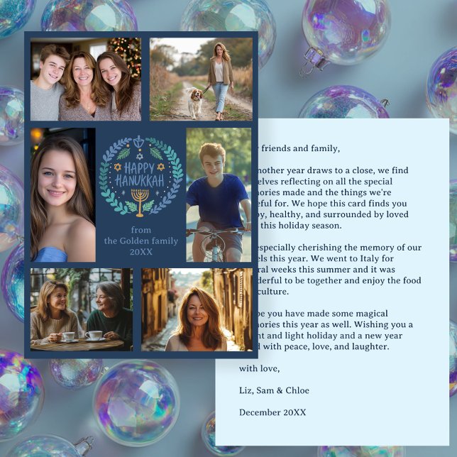 Cartão De Festividades FELIZ HANUKKAH, FOTO PERSONALIZADA 6 desenhada à m (HAPPY HANUKKAH Hand-Drawn CUSTOM 6 PHOTO Holiday Card
)