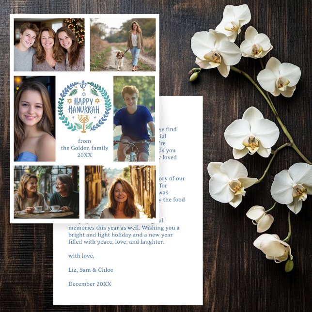 Cartão De Festividades FELIZ HANUKKAH, FOTO PERSONALIZADA 6 desenhada à m (HAPPY HANUKKAH Hand-Drawn CUSTOM 6 PHOTO Holiday Card
)