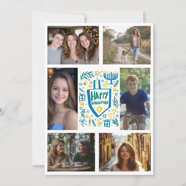 Cartão De Festividades FELIZ HANUKKAH, FOTO PERSONALIZADA 6 desenhada à m (Frente)