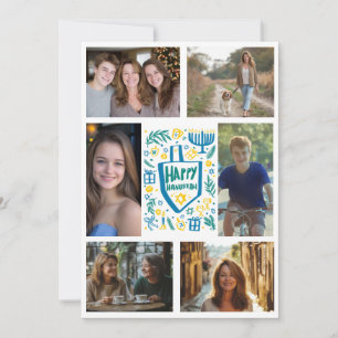 Cartão De Festividades FELIZ HANUKKAH, FOTO PERSONALIZADA 6 desenhada à m