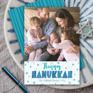Cartão De Festividades Feliz Hanukkah Foto Tipografia Divertida Moderna e